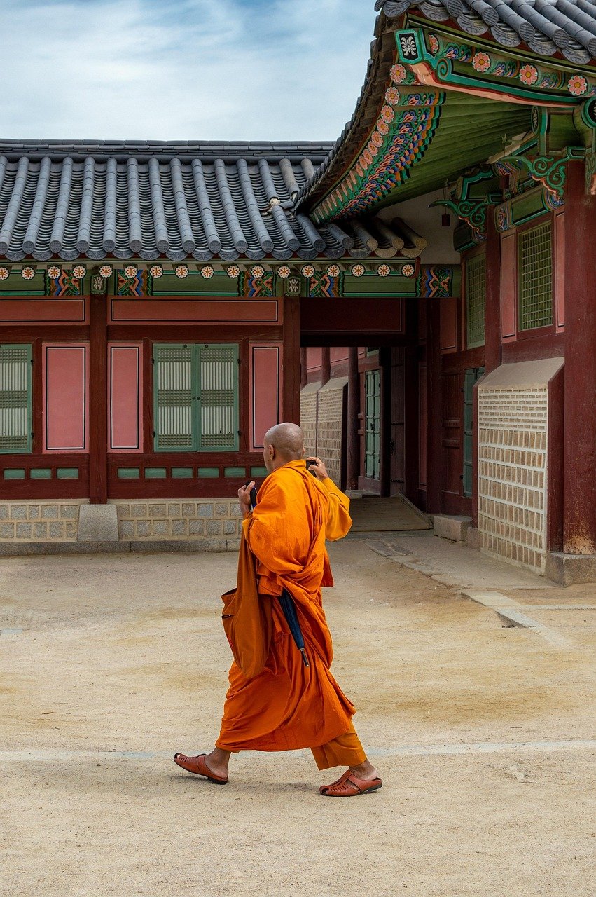 gyeongbokgung, monk, seoul, buddhism, man, palace, korean, historical, traditional, culture, tourism, korea